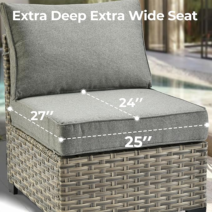 HOOOWOOO Outdoor Sectional Patio Furniture Set with Fire Pit Table,13 Pieces Wicker Conversation Sets L Shaped Couch,Extra Deep Out Door Sofa Outside Furniture with Swivel Chairs,Charcoal Gray