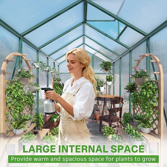 Greenhouse for Outdoors 6.1x4.1x7.2 FT, Polycarbonate Greenhouses with Roof Vent, Lockable Door and Ground Nails, Heavy-Duty Aluminum Walk-in Green House, Large Sunroom for Garden, Green