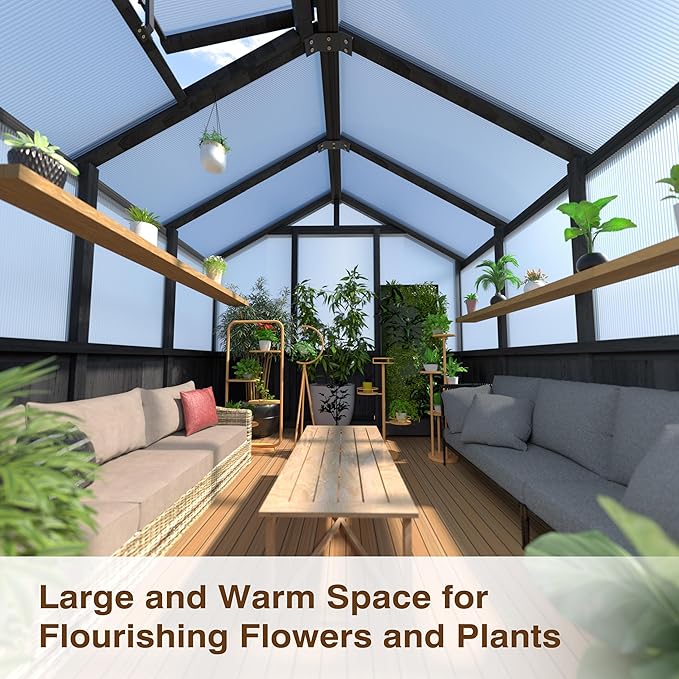 BlueWish 6x8FT Greenhouse, Greenhouse for Outdoor with Cedar Frame, Adjustable Vent, Wood Greenhouses with Polycarbonate Panel, Green House for Outside, Garden, Backyard, Black