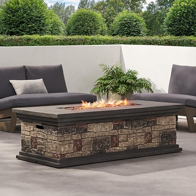 Propane Fire Pit Table, 56 Inch Firepits for Outside, Rectangular Gas Fire Pit for Outside Patio, MGO Propane Fire Table, 50000BTU, Stone Gray