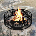 Personalized Fire Pit Ring Fishing Custom Name Cutout Metal Campfire Ring Stove 360 Degree Firepit Outdoor BBQs Backyard Camping Garden Decor Gifts for Father Dads Fishermen