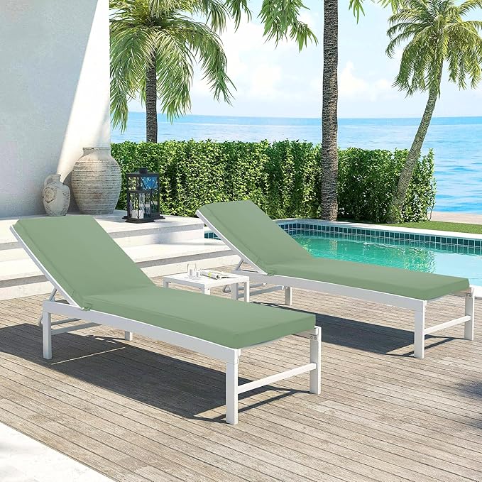 Chaise Lounge Cushions Outdoor Set of 2 - Waterproof and Fade Resistant Sun Lounger Replacement Cushions - Patio Lounger Pads with Removable Cover for Pool, Deck, 72 x 21 x 3 Inch, Sage Green