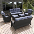 LayinSun 7 Pieces Outdoor Patio Furniture Set, Rattan Wicker Sectional Swivel Rocker Chairs Sets with Ottomans, Swivel Glider Chairs and Coffee Table