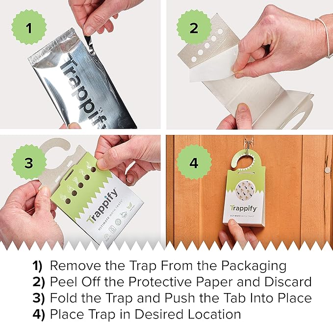 Trappify Ultimate Adhesive Moth Traps for Clothes - Monitoring Pantry Moth Traps for Home, Kitchen, Closet, Cabinet, Storage Rooms, Cupboard |Easy Setup (24 Pack)