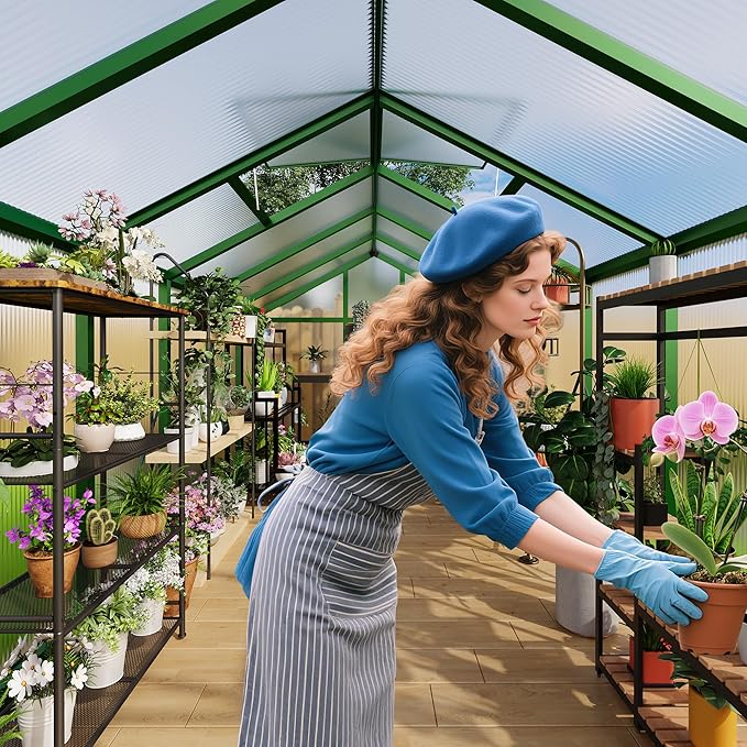 8 x 12 ft Greenhouse, Greenhouses for Outside, Polycarbonate Greenhouse with Aluminum Frame, Lockable Door and Ajustable Roof Vent for Backyard, Green Houses for Outside Garden Backyard, Patio
