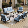 SUNSHINE VALLEY 6 Piece Metal Outdoor Patio Furniture Set - 1 3-Seater & 2 Fixed & 2 Swivel Sofas with 5.75" Thick Cushion & Coffee Table - Black & Blue Backyard Furniture