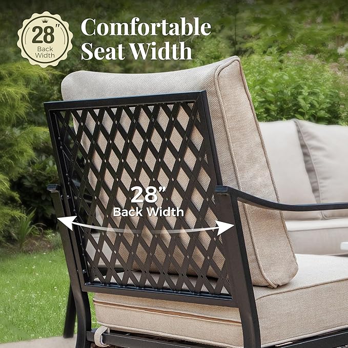 Patio Furniture Set with Coffee Table, Outdoor Conversation Set with 2 x Rocking Chairs, 1 x 3-Seat Sofa for Lawn Garden Backyard, Beige