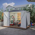 8 x 6 FT Outdoor Storage Shed with Floor Frame,Utility Metal Tool Storage with Lockable Doors,Air Vents & Waterproof Roof, Large Garden Shed for Backyard, Patio Lawn,Gray