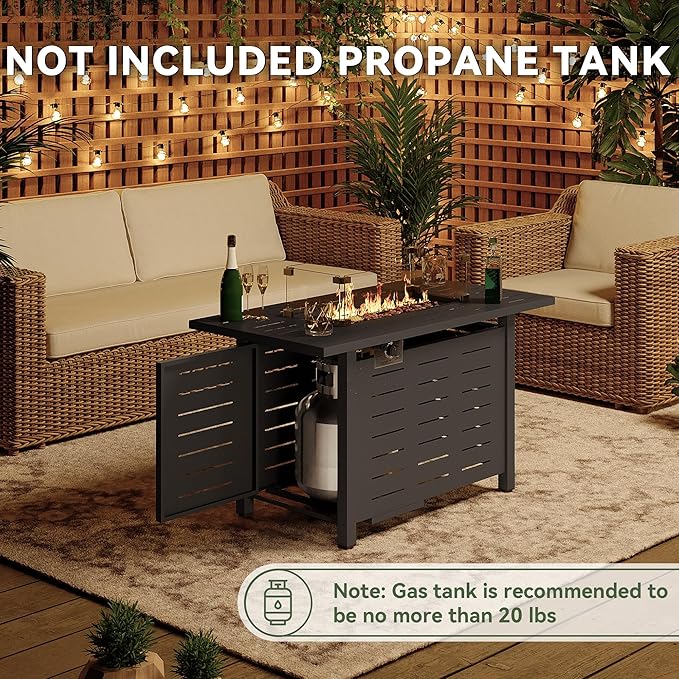 Aoxun 44" Propane Fire Pit Table– 60,000 BTU Outdoor Gas Fire Pits with Removable Lid & Waterproof Cover, Lava Rocks Rectangle Gas Firepit Table for Outside Patio Black