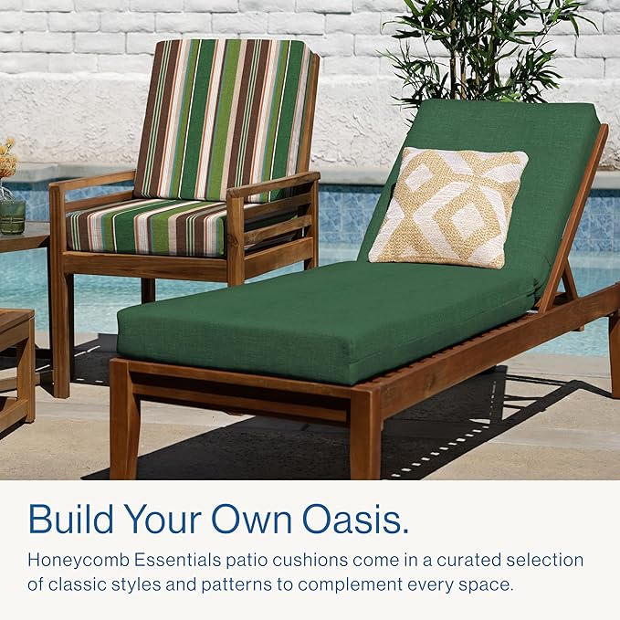 Honeycomb Outdoor Essentials Chaise Lounge, 21 x 70, Hampton Texture Hunter Chair Cushion for Patio Furniture