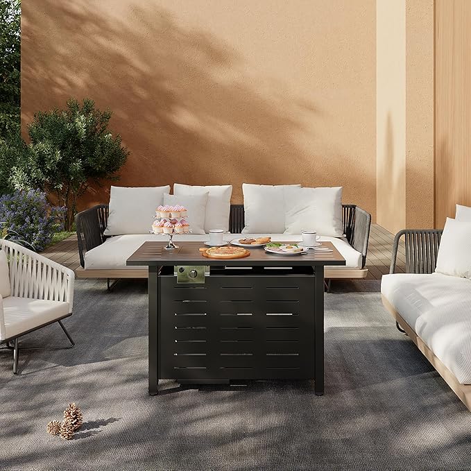 Aoxun 40" Outdoor Propane Fire Pit Table with Removable Lid - 50,000 BTU Patio Heater, Rectangle Natural Gas/Propane Fire Pit with Lava Rocks & Waterproof Cover for Deck, Backyard, Garden,Black