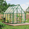 6x7 FT Outdoor Greenhouse, Polycarbonate Greenhouse with Roof Vent and Ground Nails, Aluminum Large Walk-in Green House w/ Lockable Push Door for Outside Garden Backyard (Green, 6x7 FT)