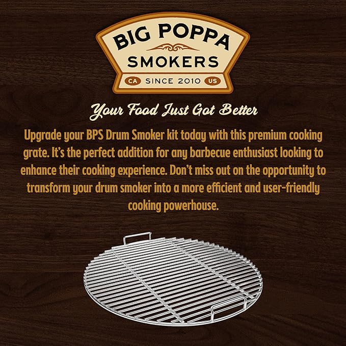 Big Poppa's Beefy Stainless Steel Grill Grate (21.5”) – Fits 55 Gallon Drum and Big Poppa's Drum Smoker Kit – Heavy-Duty Round Grill Grate Upgrade for Custom BBQ Setups