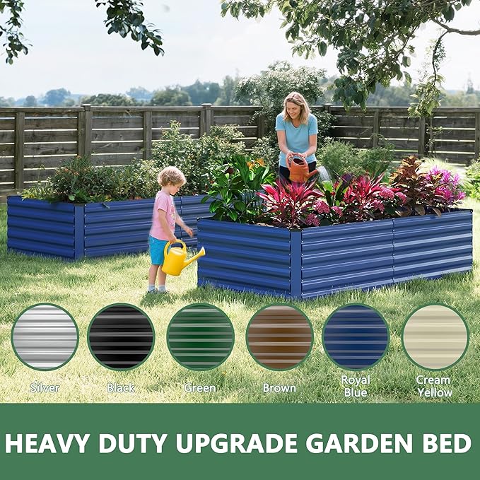 FOOWIN 2pcs 6x3x2ft Galvanized Raised Garden Bed, Planter Raised Garden Boxes Outdoor, Large Metal Raised Beds for Gardening, Garden Bed for Vegetables, Flowers, Herb,269 Gallon Capacity, Royal Blue