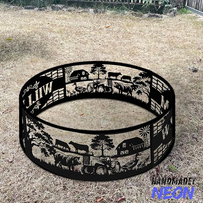 Personalized Farmhouse Fire Pit Ring Custom Name Farm Life Metal Campfire Ring Stove 360 Degree Firepit Outdoor BBQs Backyard Camping Garden Decor Gifts for Father Farmer Dads