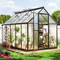 6x9 FT Quick Setup Polycarbonate Greenhouse with Roof Vent, Large Aluminum Walk-in Green House for Outdoor Garden Backyard, Black
