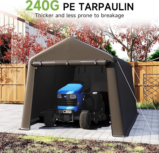Real Relax Outdoor 7x12 ft Steel Metal Carport Shelter for Motorcycle, ATV & Garden Tools, Waterproof with 2 Roll-Up Doors & Vents