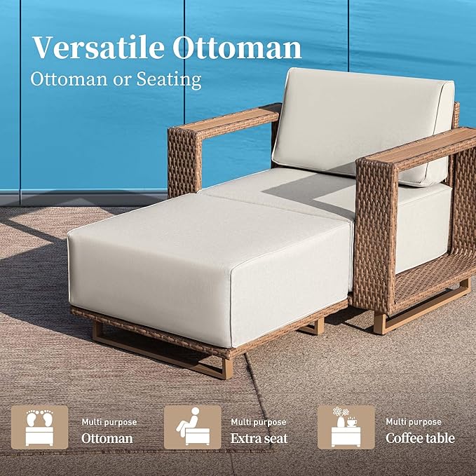 Sectional Outdoor Patio Furniture,Outdoor Rattan Wicker Sectional Sofa with 10''Ultra-Thick Cushions,All Weather Patio Conversation Set for Lawn Garden Backyard,Beige
