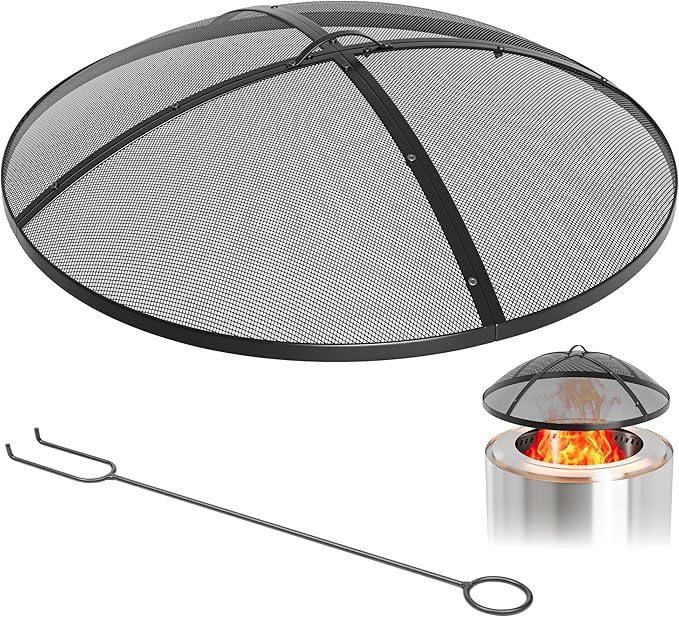 YITAHOME 30" Fire Pit Screen with Top Ring & Poker, Iron Mesh Spark Guard with High-Temperature Coating, Portable & Modular for Backyard Fire Pits, Camping, Beach Parties, and Barbecues