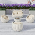 TWT 5-Piece Aluminum Patio Furniture Set, Olefin Rope Modern Outdoor Conversation Set Sectional Sofa with Water Repellent Thick Cushions and Coffee Table for Balcony, Garden, Beige