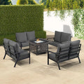Oakland Living Black Aluminum Patio Fire Table Set with Four Deep Seating Loveseats with Cushions with Black Cushions