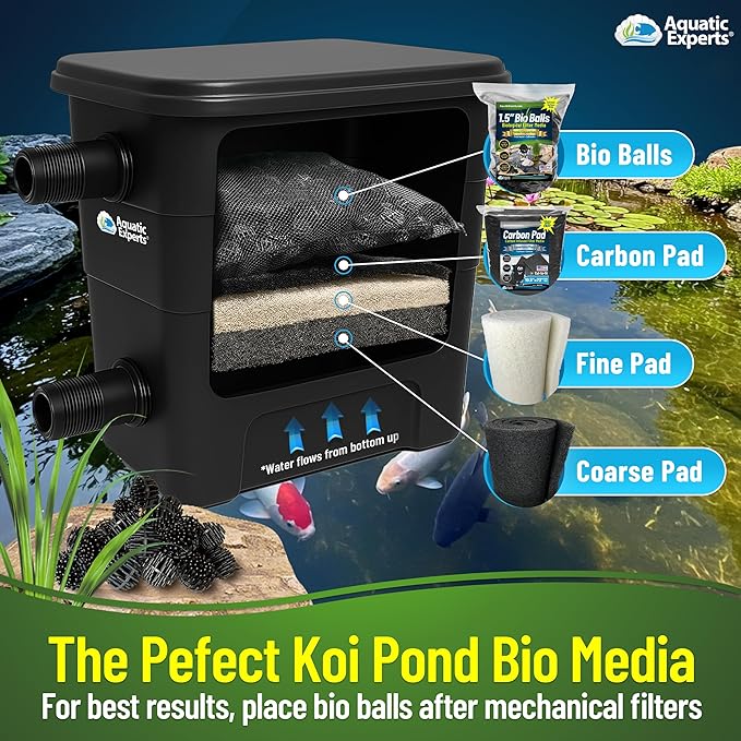 Aquatic Experts Bio Balls Filter Media Bulk, 1.5 Inch Large Bio Balls for Pond & Aquarium Filters, Pond Filter Media for Outdoor Ponds, (100 Count with 10" x 12" Mesh Bag, 1.5 Inch)
