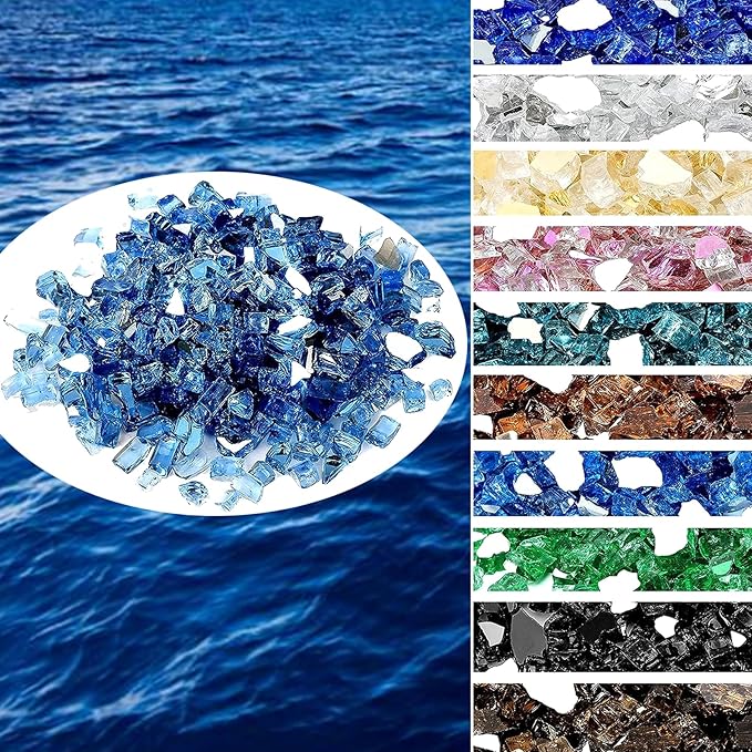 Onlyfire 10 pounds Fire Glass for Propane Fire Pit and Gas Fireplace, 1/2 Inch Reflective Firepit Glass Rocks for Fire Pit Table and Fire Bowl, High Luster Pacific Blue