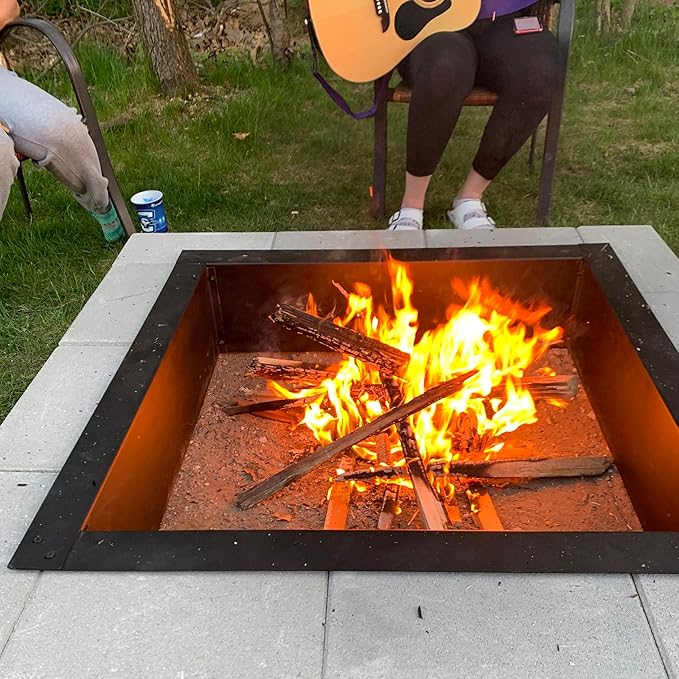 Sunnydaze Fire Ring for Outside - Wood-Burning Metal Fire Pit Ring Insert - Above or In-Ground DIY - 42-Inch Square Outer/36-Inch Square Inner Diameter