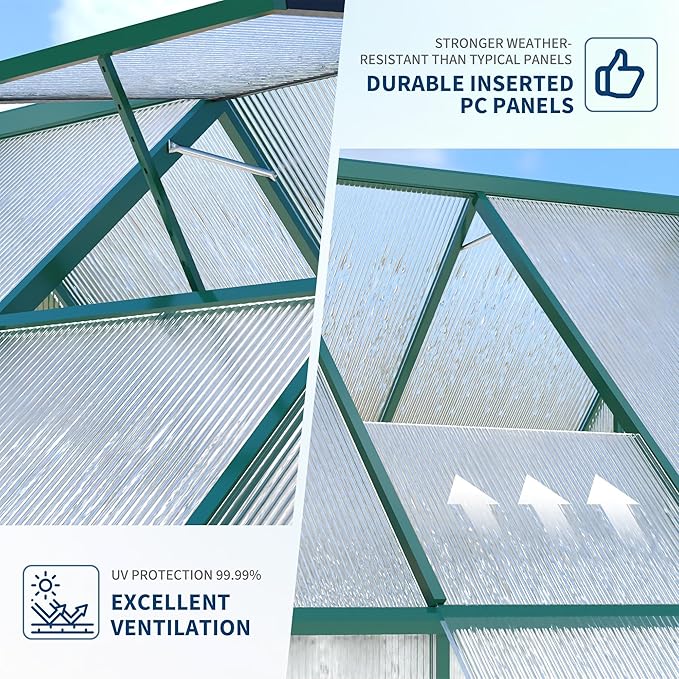 GAOMON 6x7 FT Outdoor Greenhouse with Roof Vent - Heavy Duty Aluminum Polycarbonate Greenhouse, Easy Assembly, Lockable Door, for Patio, Backyard, Garden