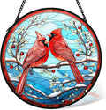 cvjutf Cardinal Suncatcher Stained Glass Window Hanging Decor, Winter Christmas Cardinal Stained Glass Wall Decor, Christmas Bird Lawn Garden Sun Catchers Indoor Window Hanging Wall Art, 7.9x7.9In