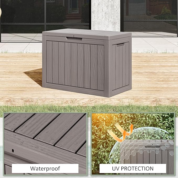 45 Gallon Outdoor Storage Deck Box Waterproof,Garden Tool,Backyard Cushion,Poolside Storage,Small Delivery Boxes for Outside,UV-Resistant & All-Weather,Wood-like Striped Gray