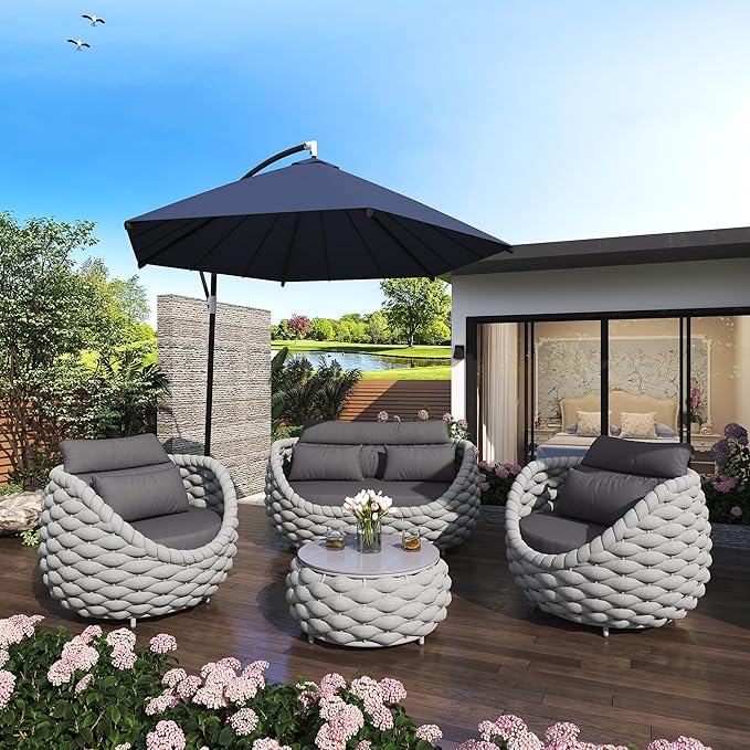 TWT Aluminum Outdoor Patio Furniture Set with Coffee Table, 6 Piece Patio Conversation Sets with Washable Cushions Covers, Patio Sectional Furniture Set for Porch, Balcony, Deck, Yard