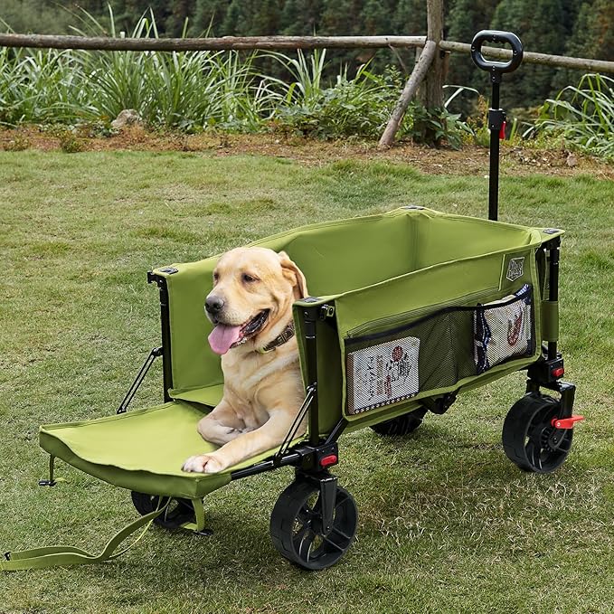 TIMBER RIDGE 47"L Collapsible Folding Wagon with Tailgate, 550lbs Heavy Duty Beach Wagon with All-Terrain Big Wheels, 250L Foldable Utility Wagon Cart for Sand Camping Sports Shopping, Green
