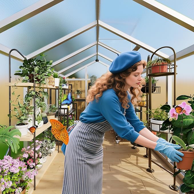 8 X 12 Ft Greenhouse, Greenhouses for Outside, Polycarbonate Greenhouse with Aluminum Frame, Lockable Door and Ajustable Roof Vent for Backyard, Green Houses for Outside Garden Backyard, Patio
