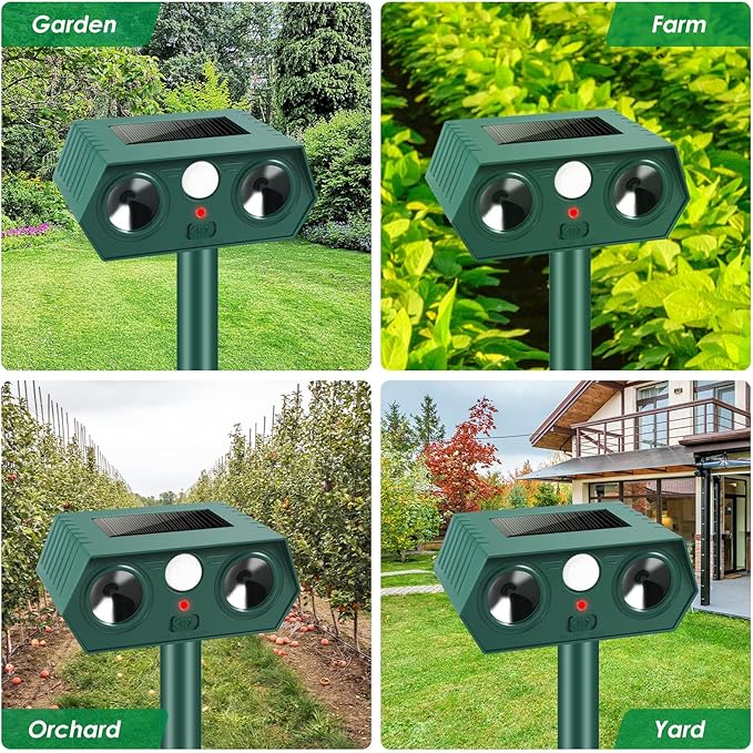 Ultrasonic Animal Repellent Outdoor, 4 Pack Solar Cat Repeller with Motion Sensor - Effective Raccoon, Squirrel, Rabbit, Dog, Skunk for Yard, Garden and Lawn