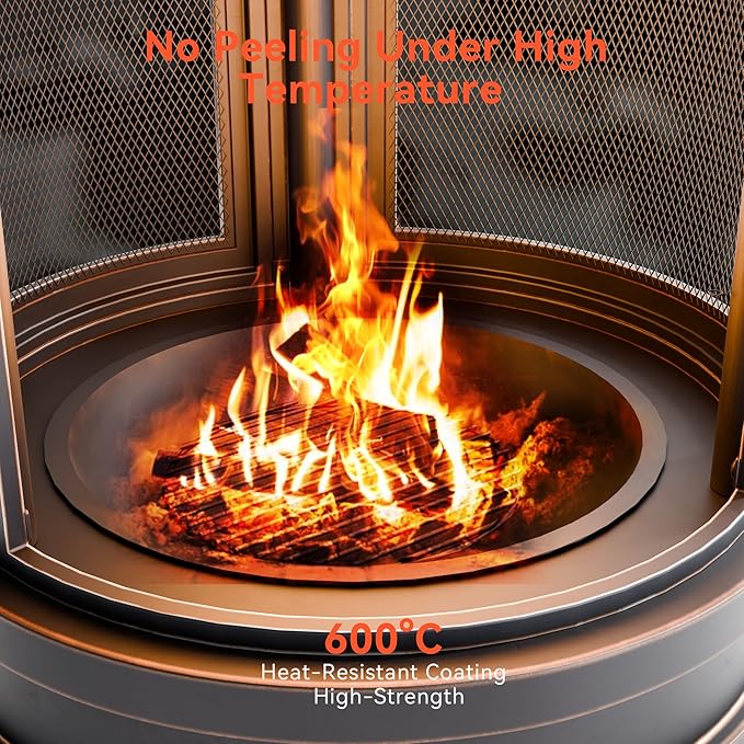 Metal Outdoor Fire Pit for Outside Wood Burning，24 Inch Chiminea Outdoor Fireplace with Adjustable Grill Tray, Spark Screen Door & Fire Poker, for Patio, Garden, Backyard