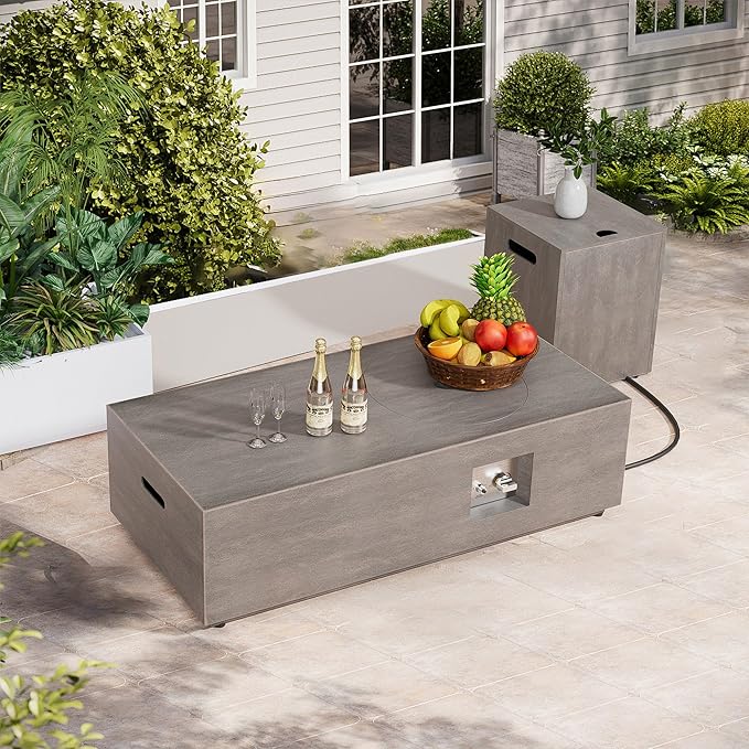 Dineli Propane Fire Pit Table Outdoor Gas Firepit, Fire Pits & Outdoor Fireplaces 48" Rectangular Patio Firepit Table for Outside Camping Gatherings, 50,000 BTU, Gray, Standard