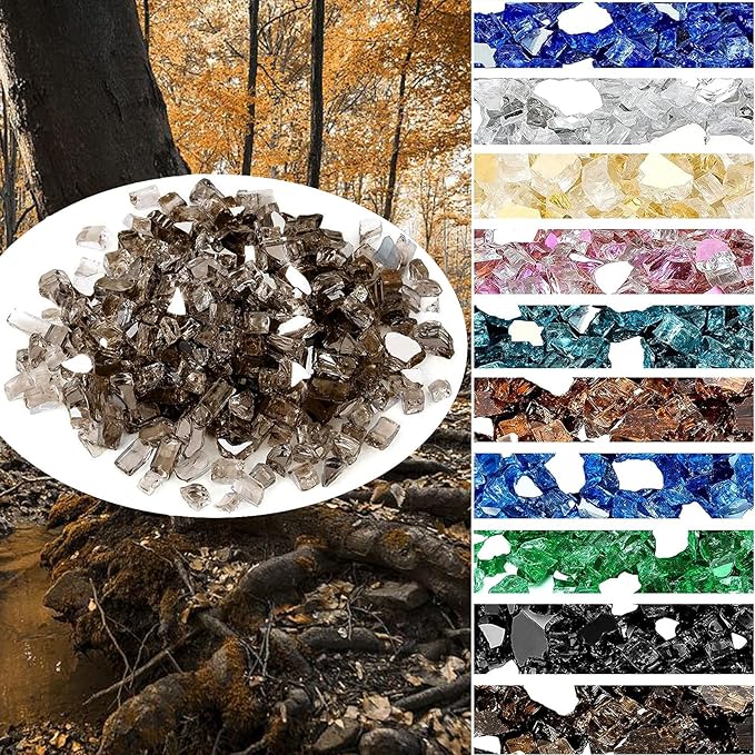 Onlyfire 10 pounds Fire Glass for Propane Fire Pit and Gas Fireplace, 1/2 NCH Reflective Firepit Glass Rocks for Fire Pit Table and Fire Bowl, High Luster Bronze