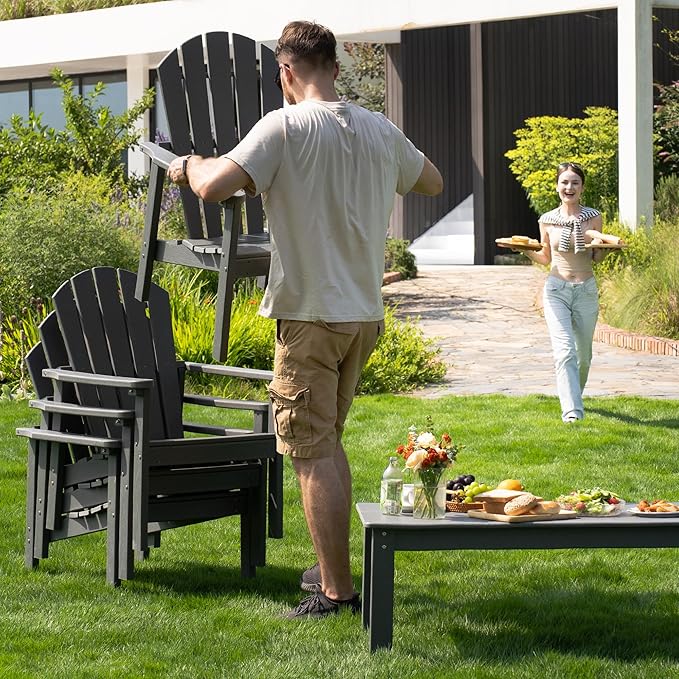 nevilywood Compact Stackable Adirondack Chairs Set of 4, 26.3" Wide HDPE Outdoor Patio Chairs - Durable, Space-Saving Design for Porch, Lawn or Garden, Grey