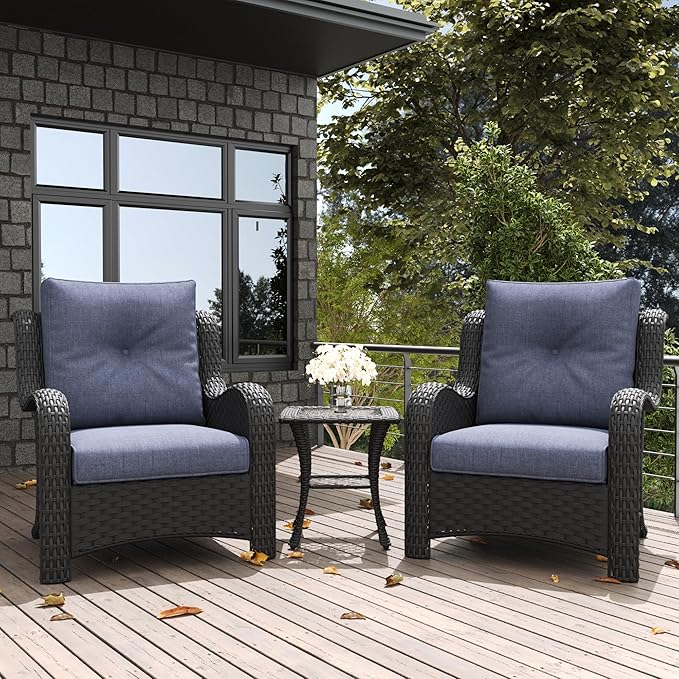 LayinSun 3 Pieces Outdoor Patio Furniture Set, Rattan Wicker Chairs Sets with Armchairs and Coffee Table