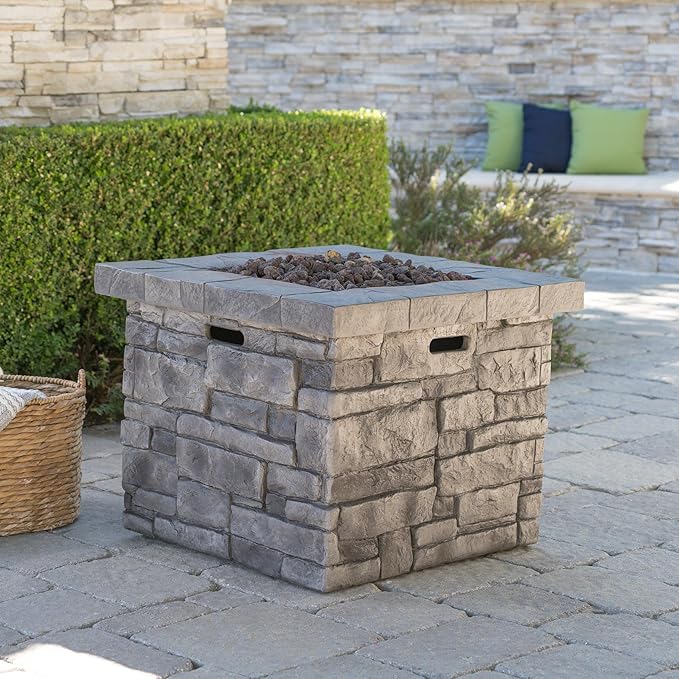Propane Fire Pit Table, 30 Inch Firepits for Outside, Square Gas Fire Pit for Outside Patio, MgO Propane Fire Table, 40000BTU, Grey