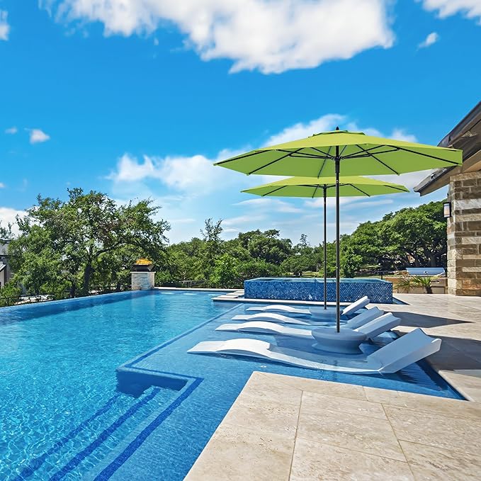 Midtown Umbrellas Push Pop Sunbrella Umbrella 9 Feet Outdoor Umbrella in Macaw Fabric - Patio Umbrella, Backyard Umbrella, Garden Umbrella, Picnic Table Umbrella & Pool Umbrella - Black Pole