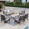 Patio Furniture Set with Coffee Table, Outdoor Conversation Set with 4 x Fixed Chairs, 1 x 3-Seat Sofa for Lawn Garden Backyard, Light Grey