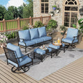 Patio Furniture Set 5 pcs, Outdoor Patio Furniture, 3-Seat Sofa, 2 Swivel Chairs, 2 Ottomans and 5.75" Extra Thick Cushion, Patio Conversation Set for Garden Backyard Deck,Blue