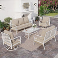 SUNSHINE VALLEY 6 Piece Metal Outdoor Patio Furniture Set, Patio Conversations Set 3-Seater Sofa, 2-Seater Sofa, 2 Swivel Chair with 5.75" Thick Cushion & Coffee Table White Backyard Furniture, Beige