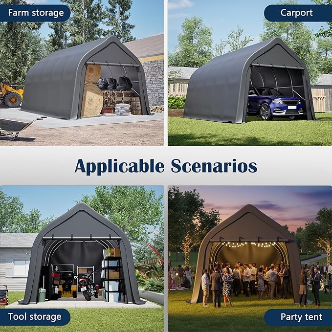 Anti-Snow 13x20 FT Carport,Grade Heavy Duty Portable Garage Canopy with Steel Frame & Vented Roof,Waterproof Outdoor Storage Shed W/Removable Double-Zipper Doors,for Vehicle, Boat,RV,Grey