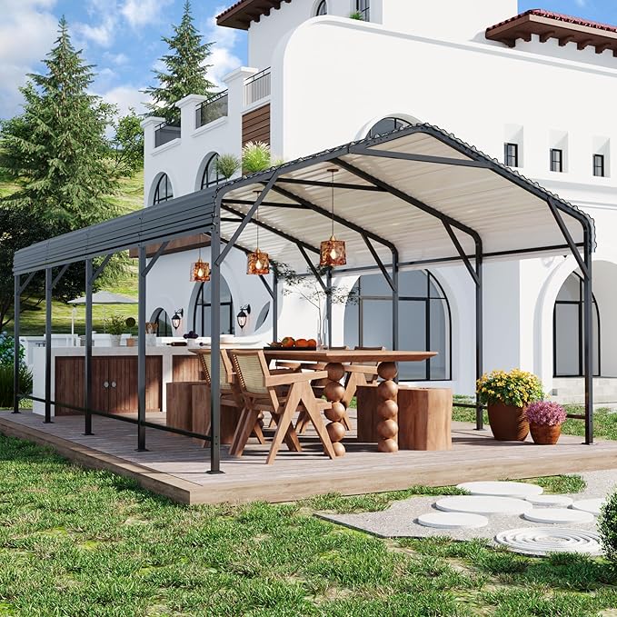Polar Aurora 12x20 FT Metal Carport, Car Port with Enhanced Base Heavy Duty Garage Outdoor Galvanized Car Shelter, for Car, Boats and Truck