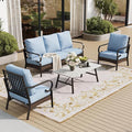 SUNSHINE VALLEY 5 Piece Metal Outdoor Patio Furniture Set, Patio Conversation Sets 1 3-Seater Sofa, 2 Chairs with 5.75" Extra Thick Cushion and Coffee Table, Black Frame Backyard Furniture, Blue