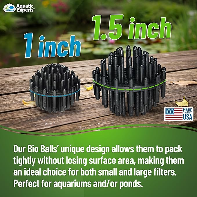 Aquatic Experts Bio Balls Filter Media Bulk, 1.5 Inch Large Bio Balls for Pond & Aquarium Filters, Pond Filter Media for Outdoor Ponds, (900 Count with 3 Mesh Bags, 1.5 Inch)