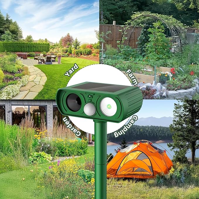 Animal Deterrent Devices Outdoor, Solar Animal Repeller with Motion Sensor Animal Repeller to Repel Cat, Deer, Squirrel, Rabbit, Dog, Skunk (Green - 1 Pack)
